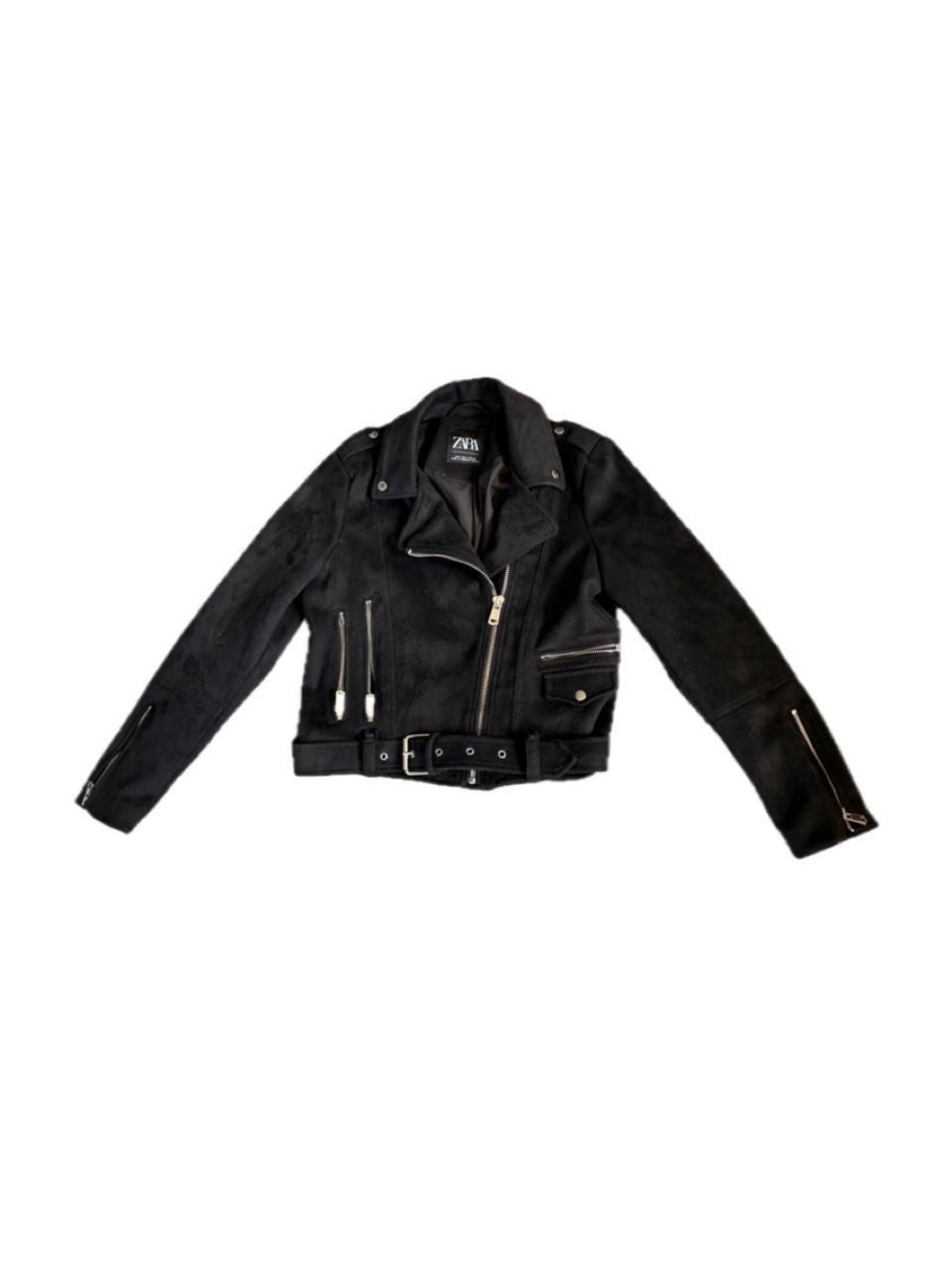 Zara Black Suede Biker Jacket with Belt